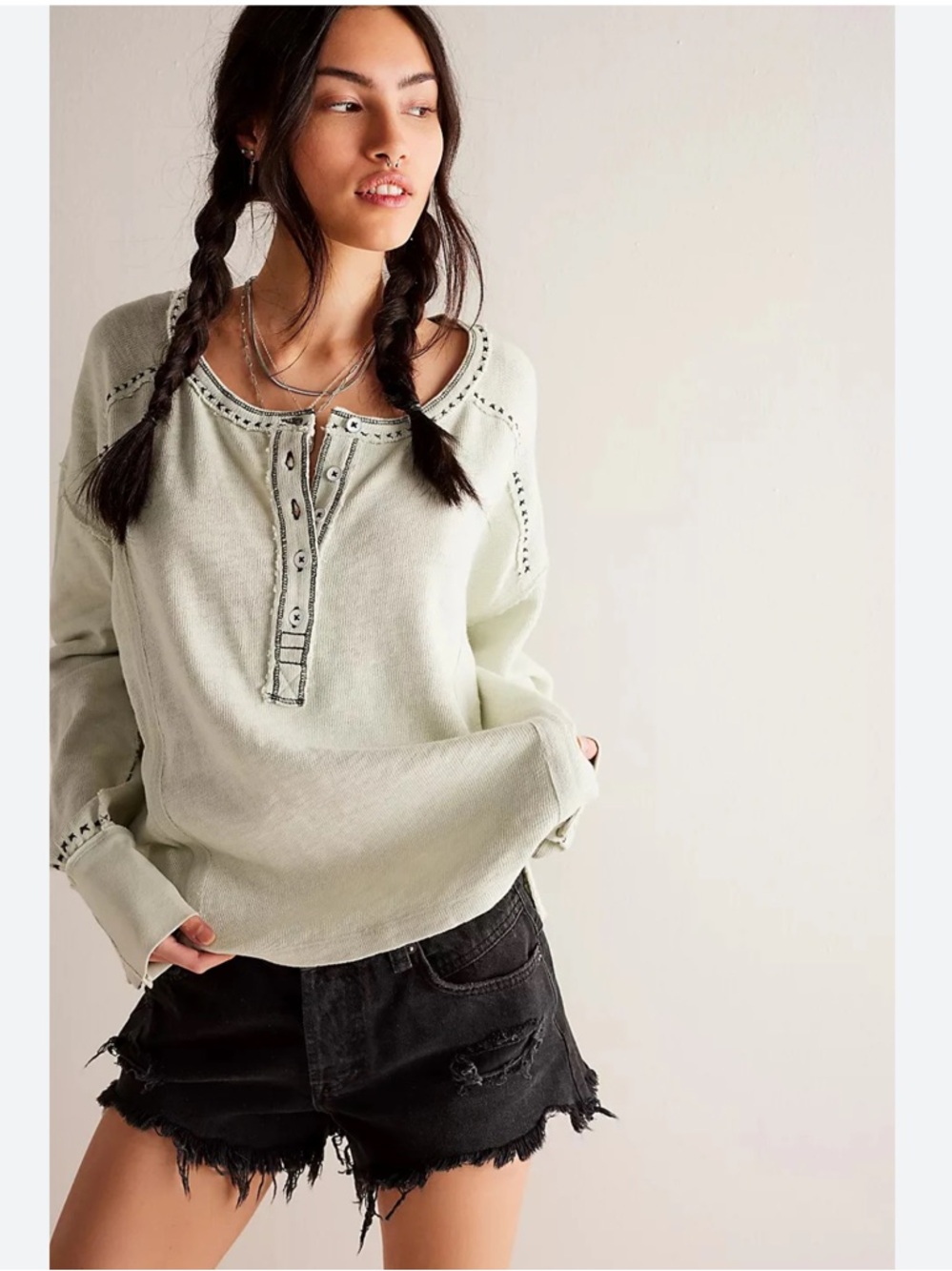 Free People White Chocolate Taylor Henley Tunic Top - White Chocolate